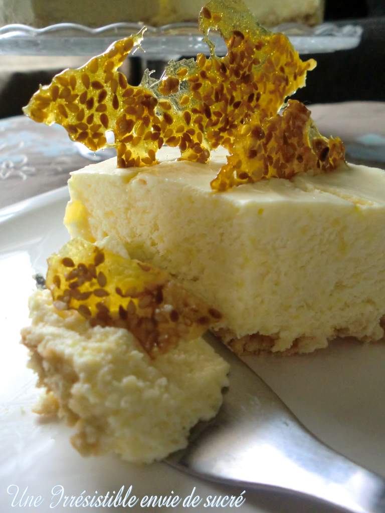 Cheesecake à la mousse de mangue et sa nougatine de sésame